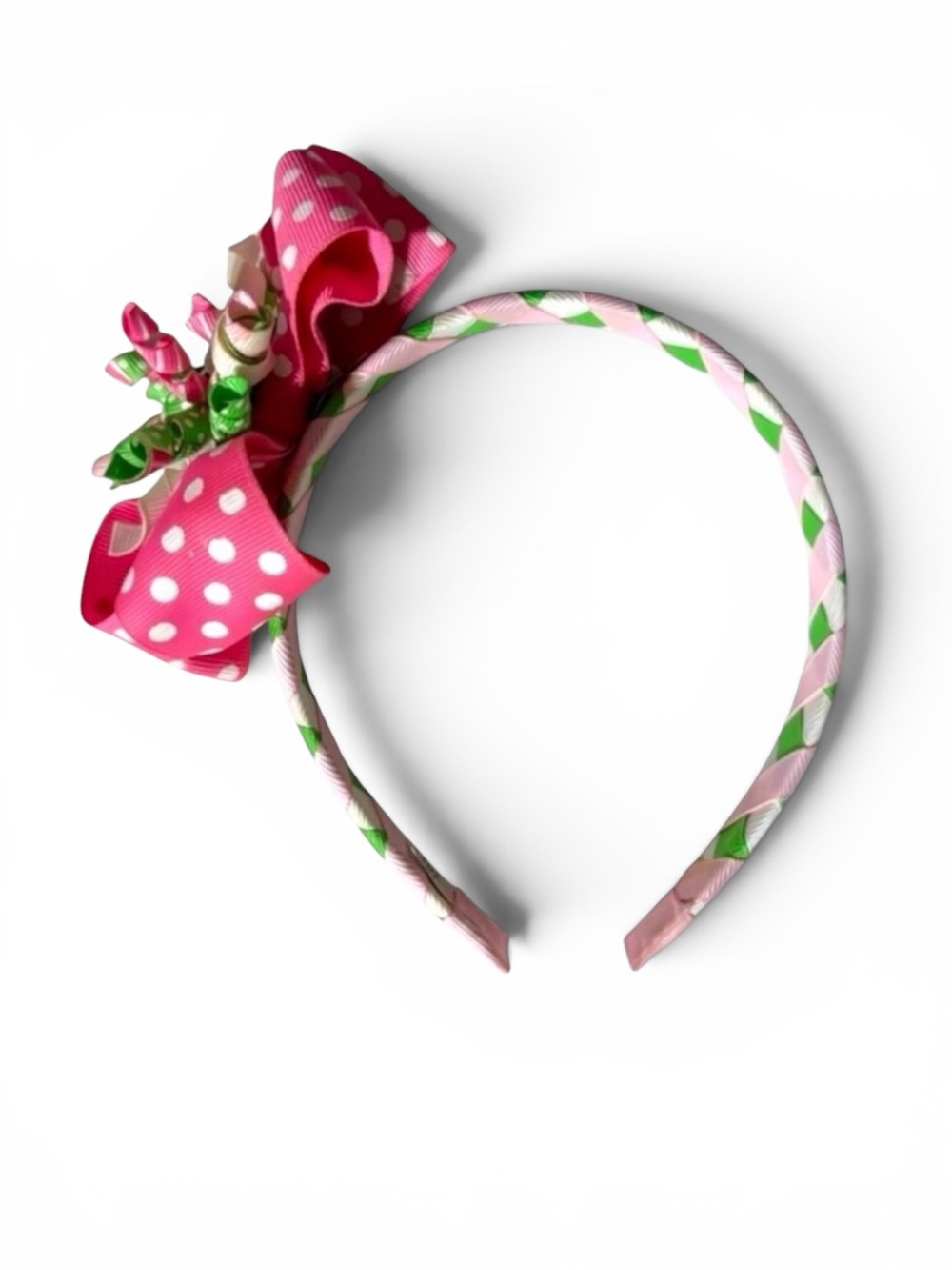 Mud Pie Pink & Green Headband with Detachable Polka Dot Bow